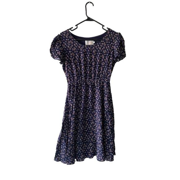 Navy Blue Floral Yellowberry Knee Length Flowy Modest Summer Dress- Size Small - Picture 1 of 7